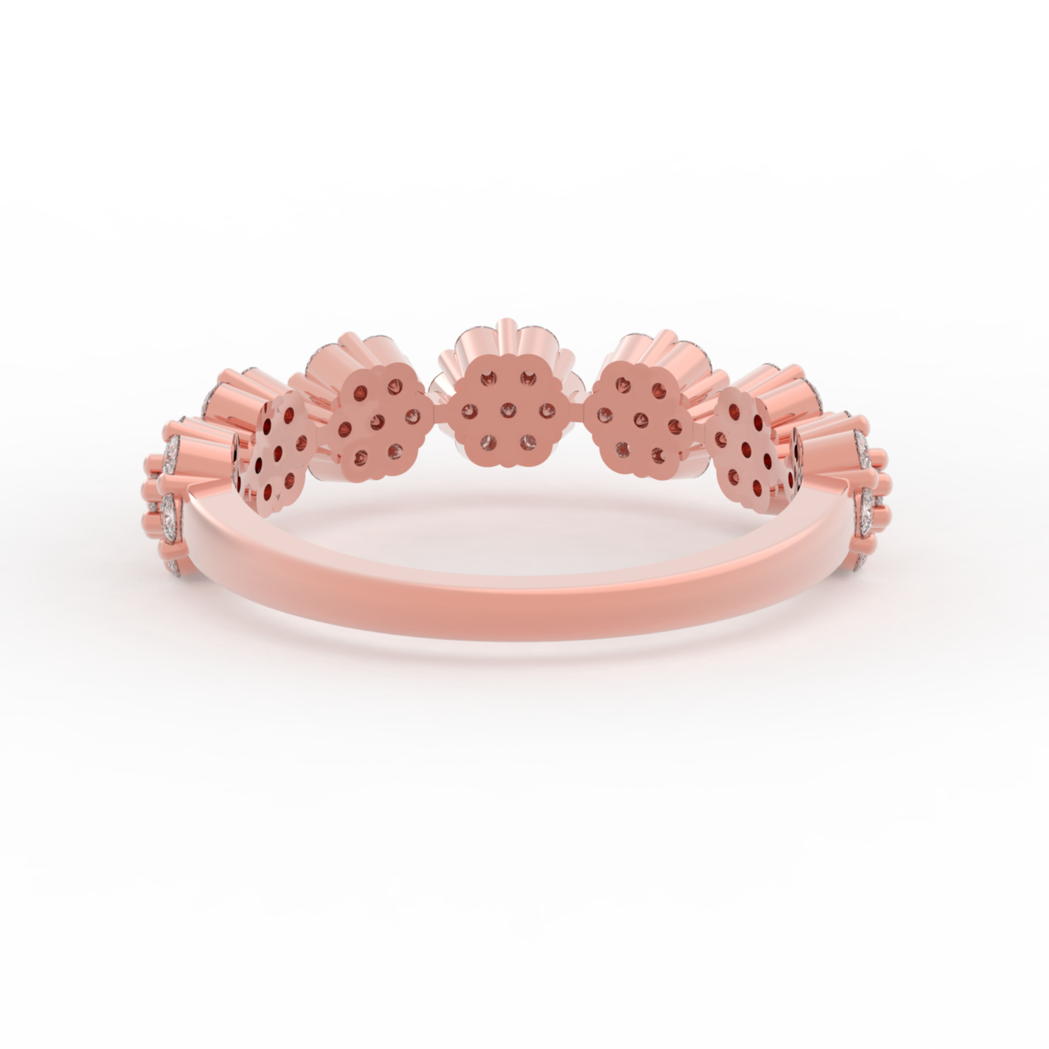 Bloom Cluster Half Wedding Band, Hallmarked 925 Sterling Silver